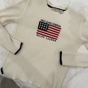 90s Vintage Polo Ralph Lauren cream knit sweater American flag